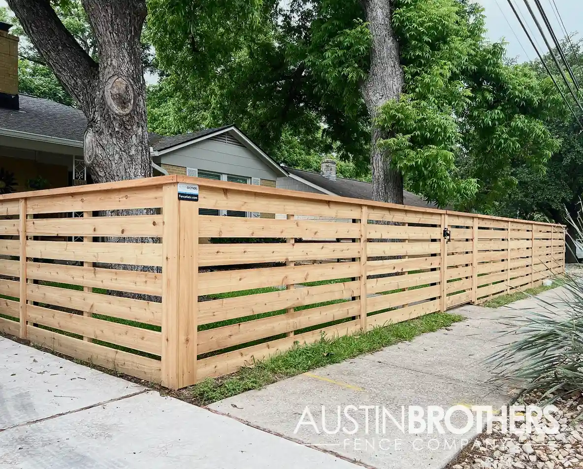 Light wood horizontal wooden fence.