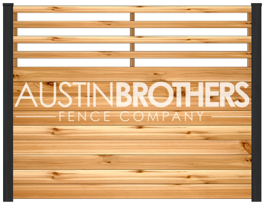 3D design mockup of a horizontal wooden fence offered by Austin Brothers Fence Company.