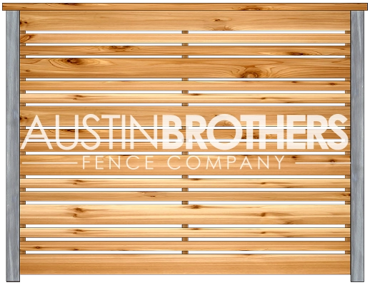 3D design mockup of a horizontal wooden fence offered by Austin Brothers Fence Company.