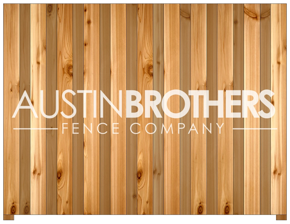 3D design mockup of a vertical wooden fence offered by Austin Brothers Fence Company.