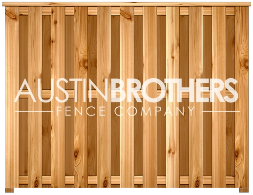 3D design mockup of a vertical wooden fence offered by Austin Brothers Fence Company.