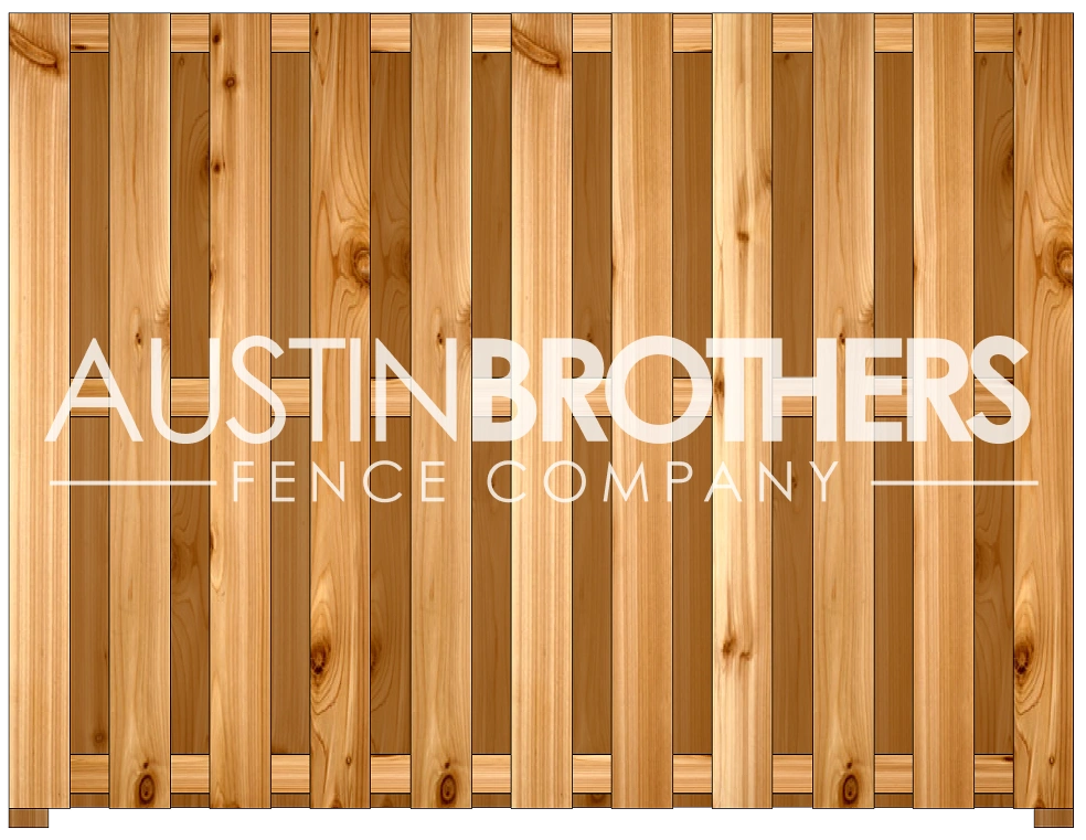 3D design mockup of the VWP-SB vertical wooden fence offered by Austin Brothers Fence Company.