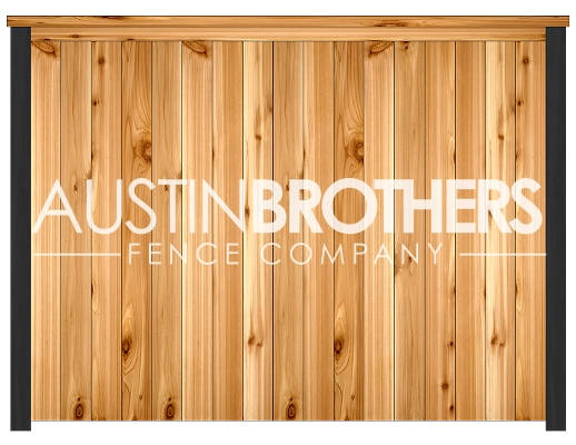 3D design mockup of a vertical wooden fence offered by Austin Brothers Fence Company.