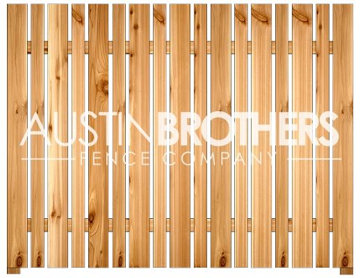 3D design mockup of a vertical wooden fence offered by Austin Brothers Fence Company.
