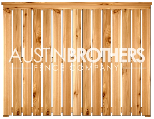 3D design mockup of a vertical wooden fence offered by Austin Brothers Fence Company.