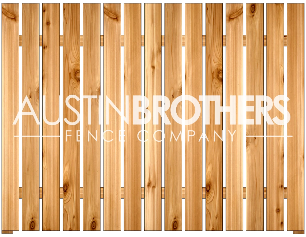 3D design mockup of a vertical wooden fence offered by Austin Brothers Fence Company.