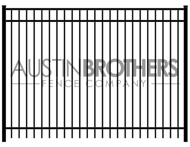 3D model of a black iron fence with three rails.